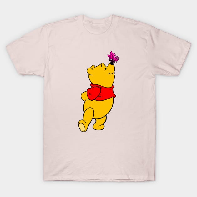 Yellow Bear with Awareness Ribbon Butterfly (Pink) T-Shirt by CaitlynConnor